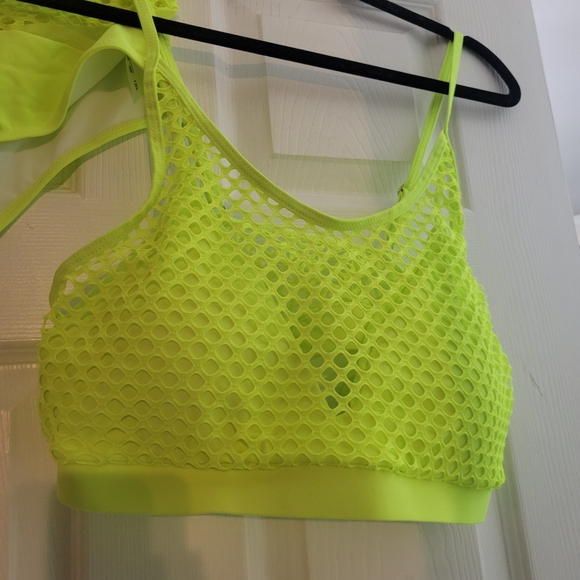 NWT Shein Swim Curve Plus Neon Yellow fishnet swim bathing suit “TOP ONLY” Sz 1X - Picture 7 of 11